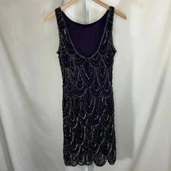 Pisarro Nights Size 8 Beaded Sequinned Wine Sheath Dress Gown Party Formal Flapp - Picture 2 of 9